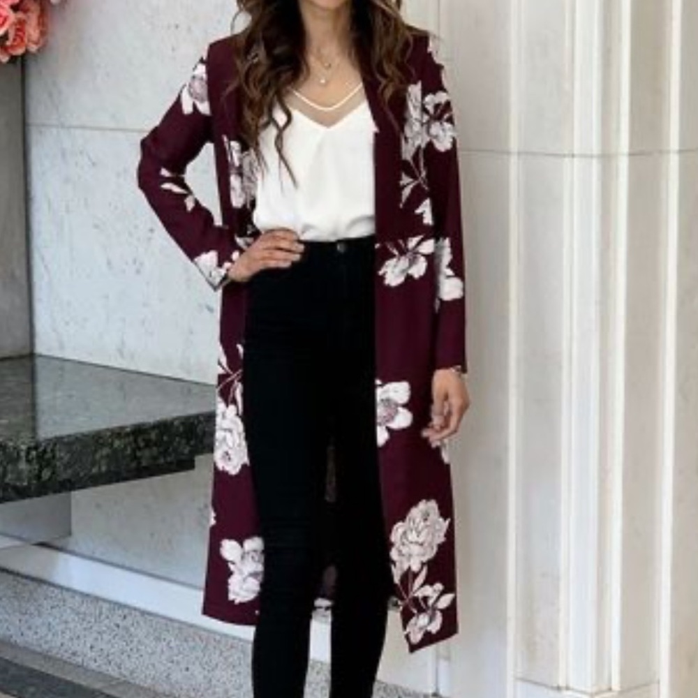 DYNAMITE Floral Trench Coat with Tie